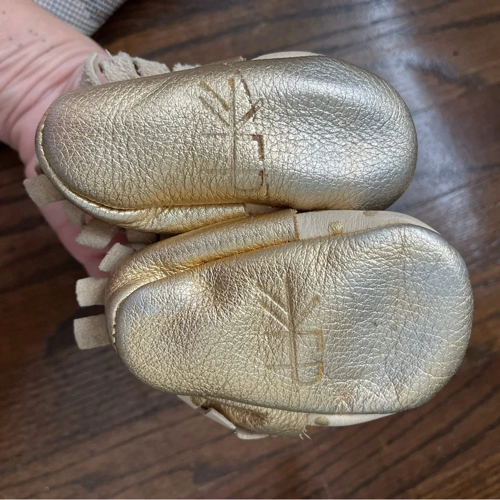 Freshly Picked Cream and Gold Polka Dot Kids Moccasins